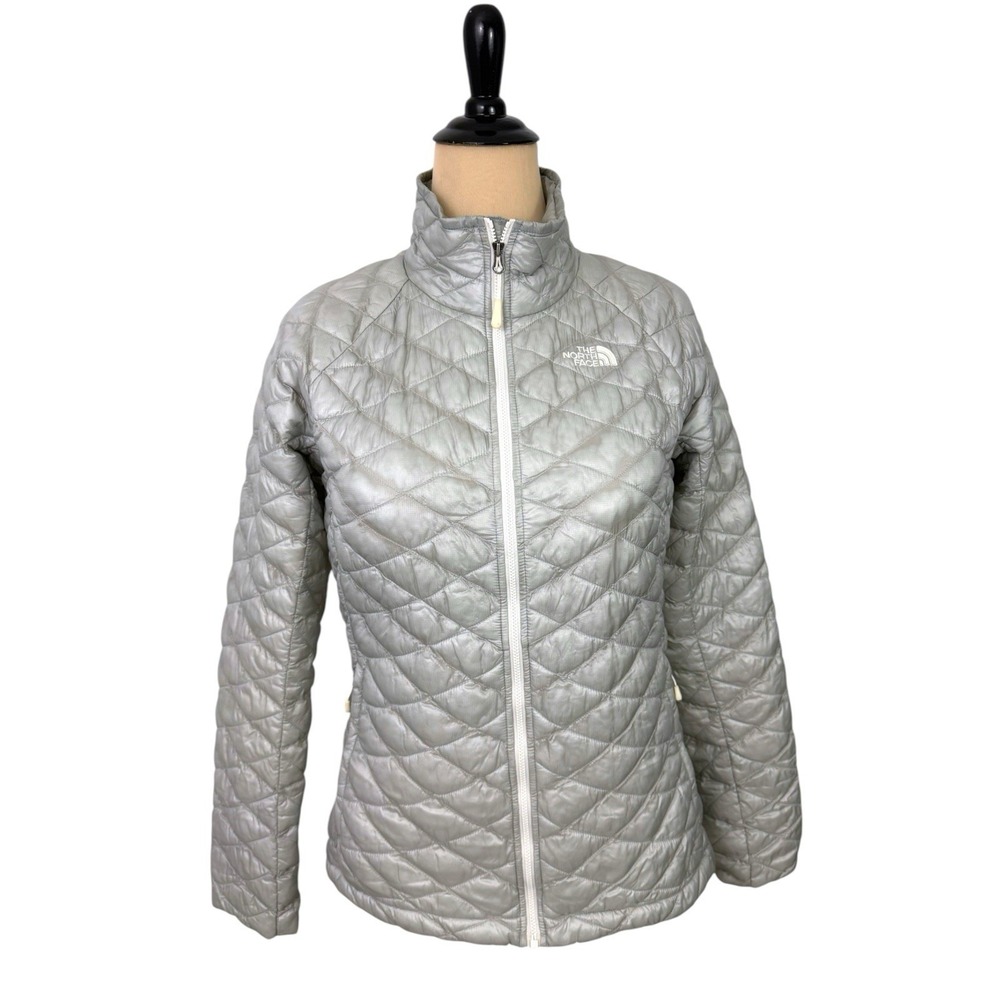 The North Face Womens Thermoball Puffer Jacket Quilted Medium Silver Gray Nylon